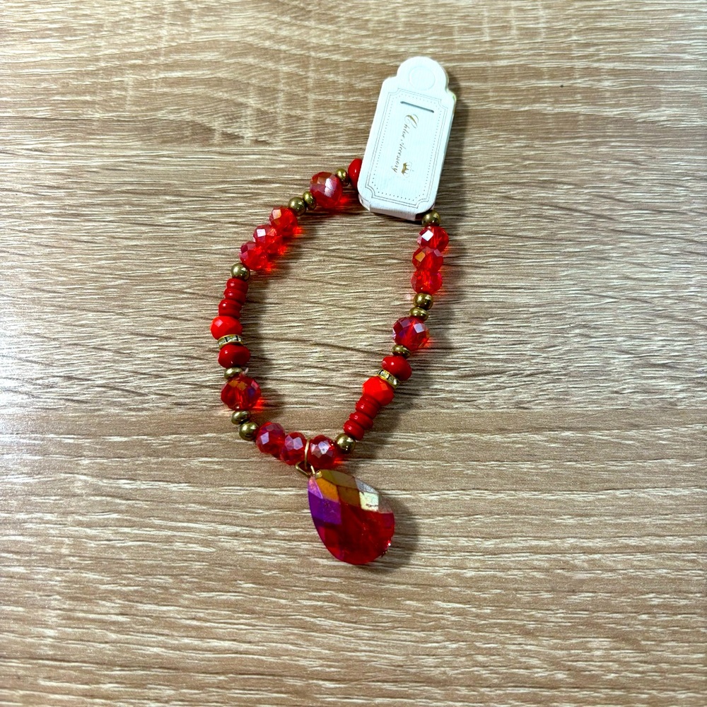 Red Beaded Stretch Fashion Jewelry Bracelet New